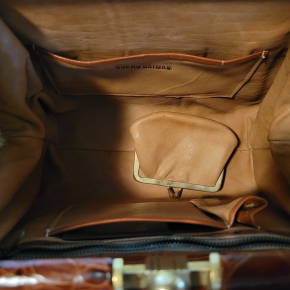 VINTAGE 1950s Industria Argentina Caiman Alligator Leather Purse Cognac Brown - Picture 13 of 17